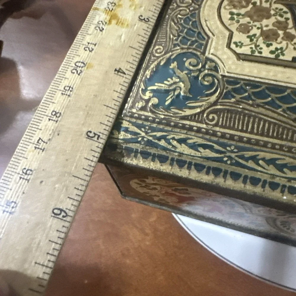 Antique metal/tin box from candy/biscuits?-Early 1900's-Made in England w-key